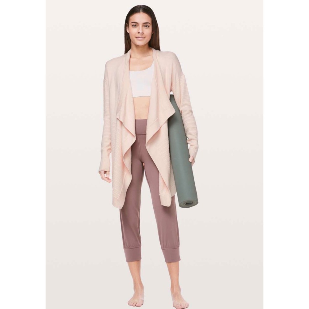 Lululemon Pink Cotton Silk Blend Wrap Cardigan Sweater Size 2 Open Front Pocket